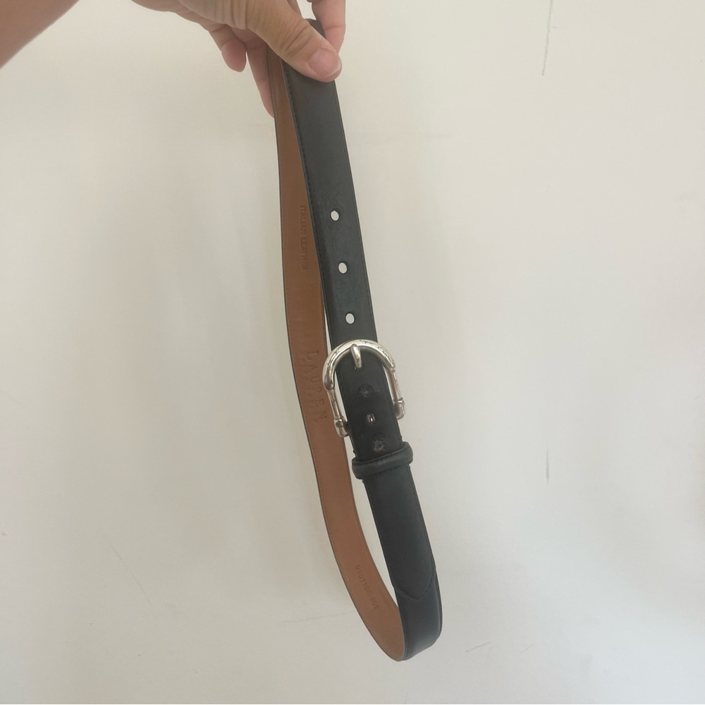 Lauren Ralph Lauren Black Leather Belt w Solid Brass Silver Buckle READ NOTES S